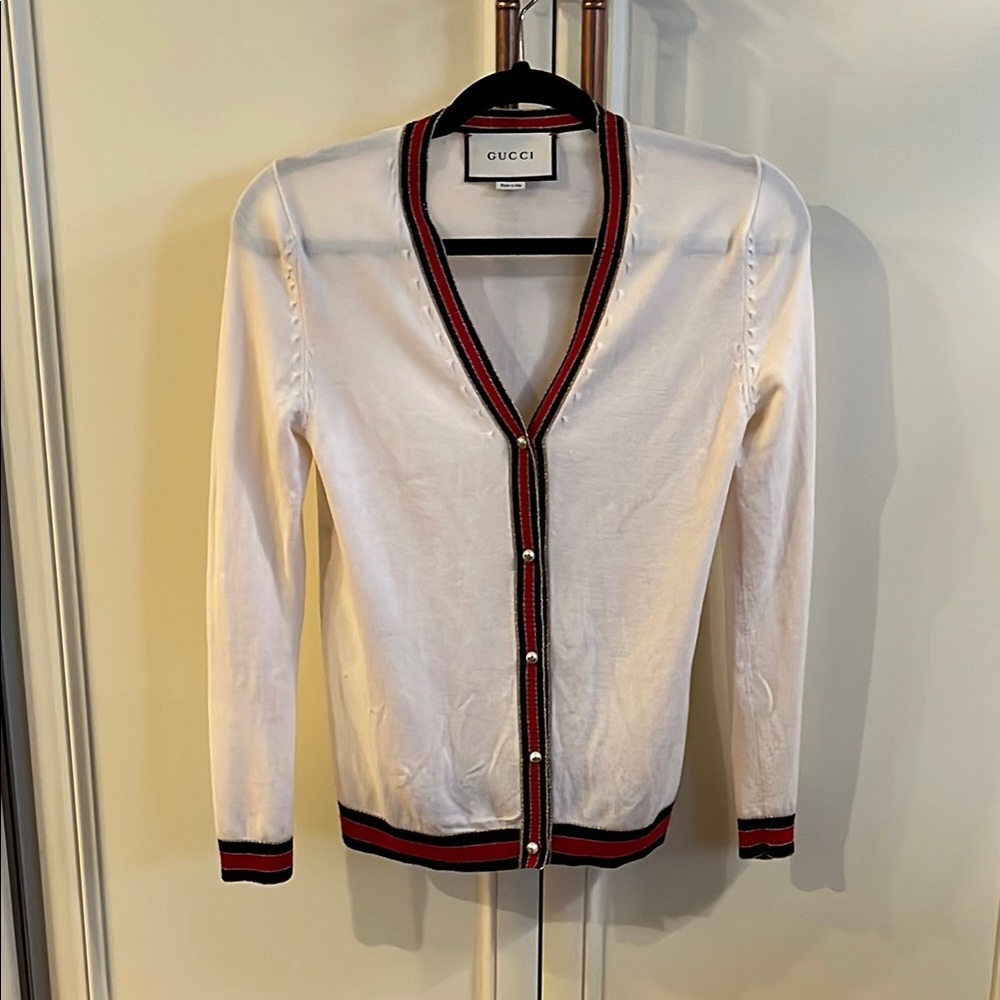 Auth GUCCI Cardigan Sweater Pearl Logo Buttons Sz S - Picture 1 of 12